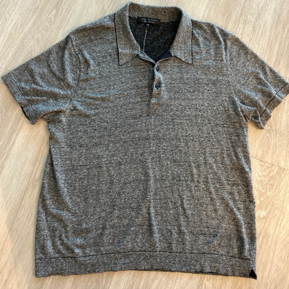 rag & bone Men’s XL Gray Linen Cotton Polo Shirt Short Sleeve
